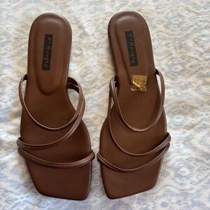 Women's Brown Multi-Strap Square-Toe Slide Sandals Size 10